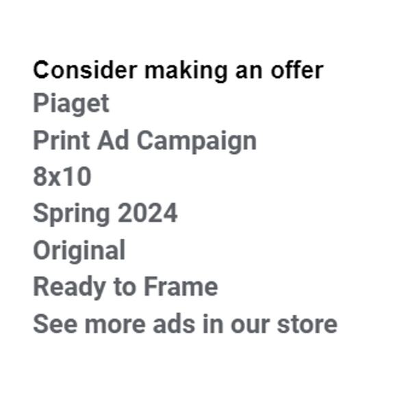 Piaget Print Ad Campaign Spring 2024 8x10 Ready to Frame Original Magazine - Picture 2 of 5